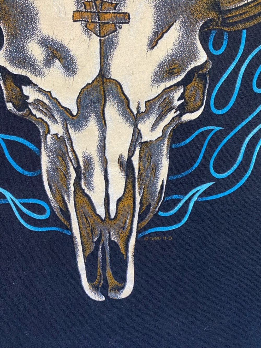 Vintage Harley Davidson RK Stratman Shirt L 90s Blue Flames Skull Colorado USA - Picture 3 of 10